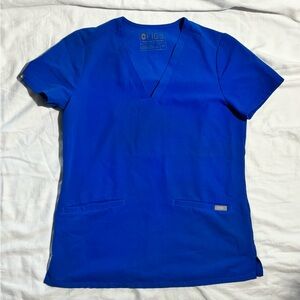 Figs Women's Short Sleeve V-Neck Top in Royal Blue